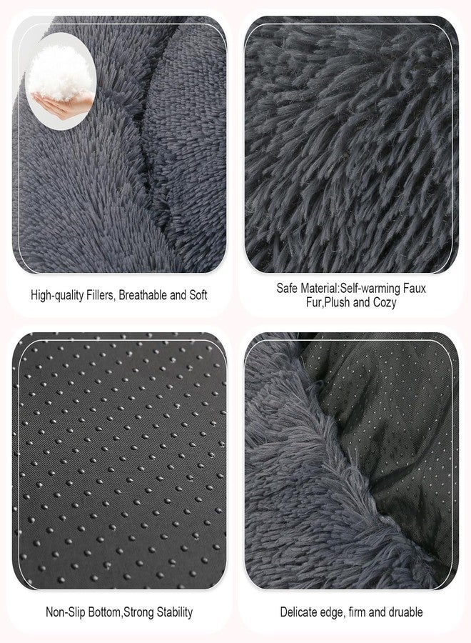 PAWSOME Dog Bed, Cat Calming Bed, Faux Fur Pillow Pet Donut Cuddler Round Plush Bed for Large Medium Small Dogs and Cats (Dark Grey, S) - Image 3
